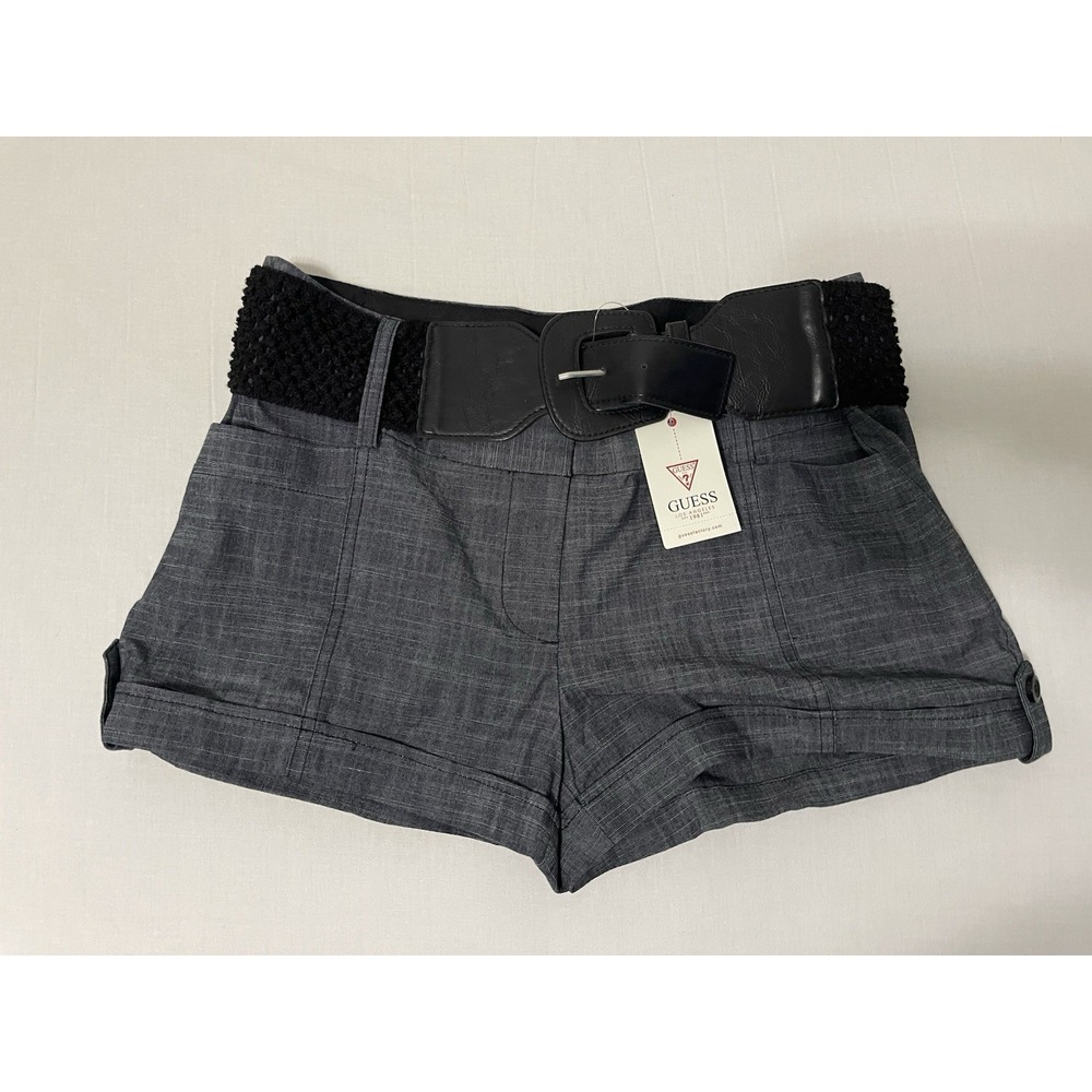 NWT Guess Nina Short 30 Jet Black Heathered Belted Low‎ Rise Cotton Q52D07W4S50